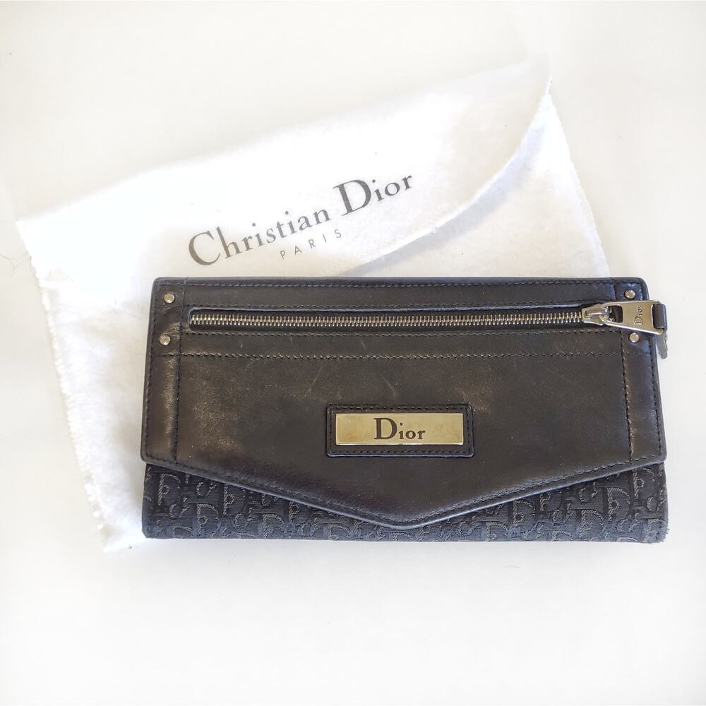 DIOR Black Leather Envelope Wallet Monogram Canvas Accessories Luxury Handbags